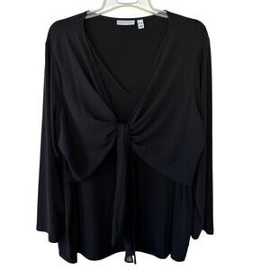 Susan Graver Liquid Knit Black V-Neck Crossover chiffon top size 3X